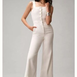 The Portside Button-Front Jumpsuit by Maeve: White Denim Edition